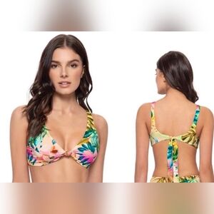 PQ Swim Drew Knot Floral Reversible Bikini Swimsuit Top Size D Cup New